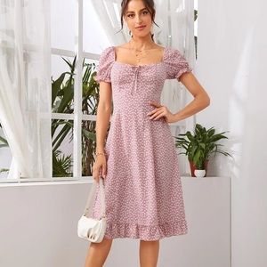 Pink Tie Front Ruffle Hem Ditsy Floral Milkmaid Dress Size 8/10